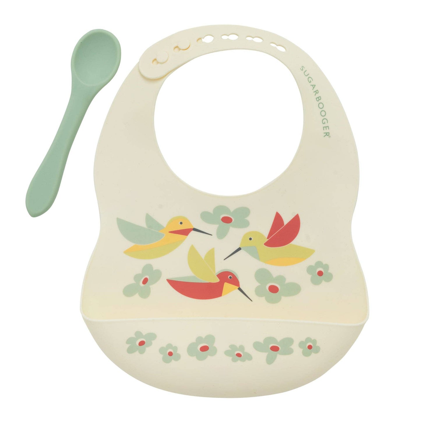 Sugarbooger by Ore’ Originals - Fresh & Messy Silicone Bib & Spoon Set | Hummingbird