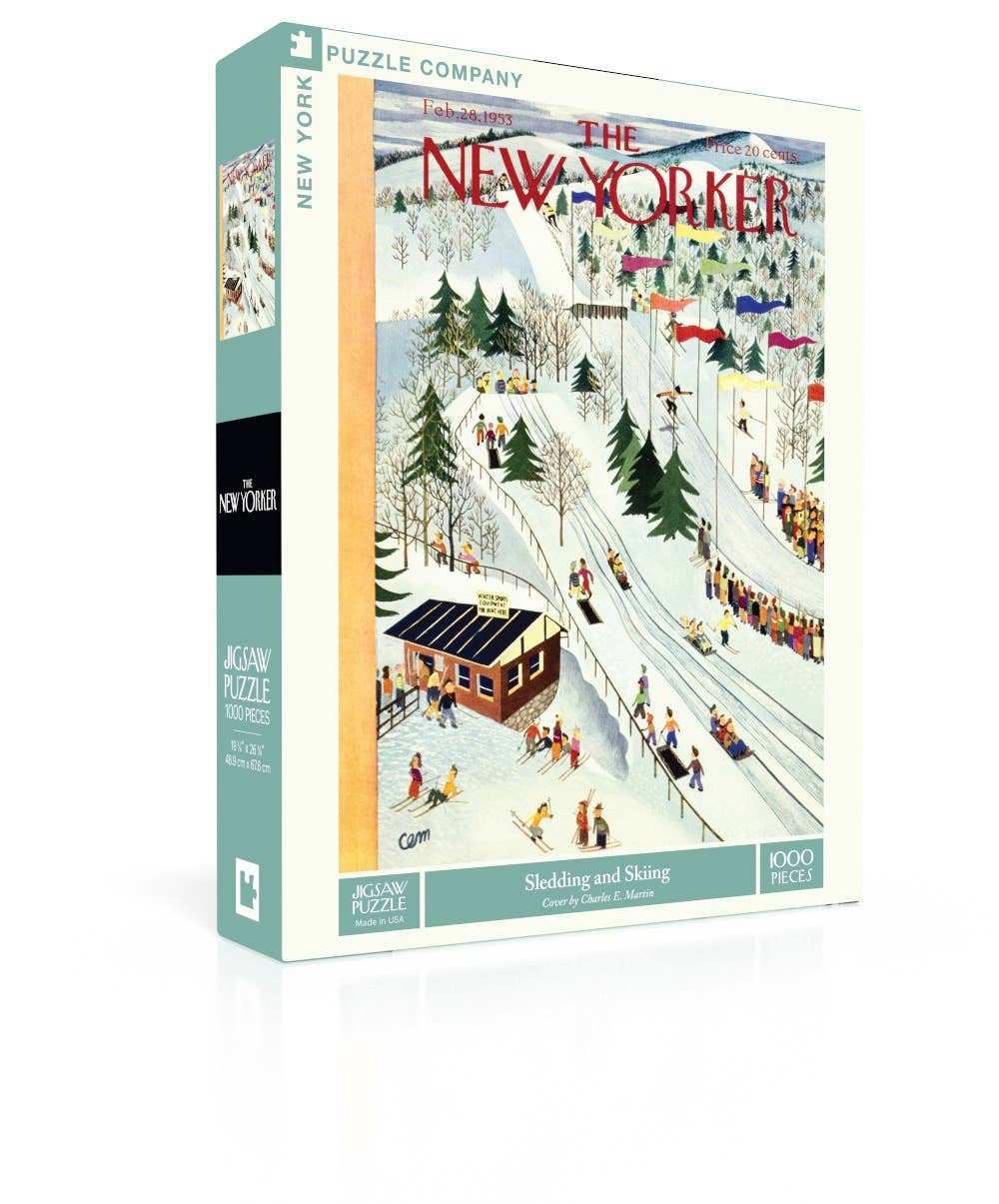 New York Puzzle Company - Sledding and Skiing - 1000 Piece Jigsaw Puzzle