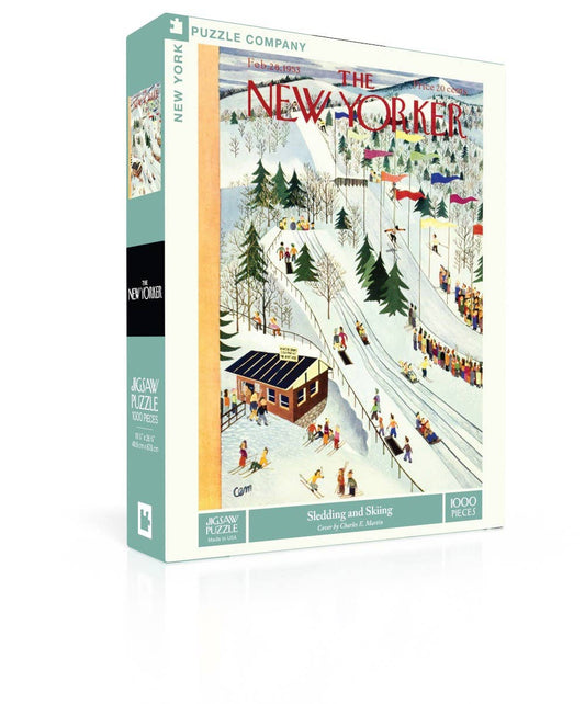New York Puzzle Company - Sledding and Skiing - 1000 Piece Jigsaw Puzzle