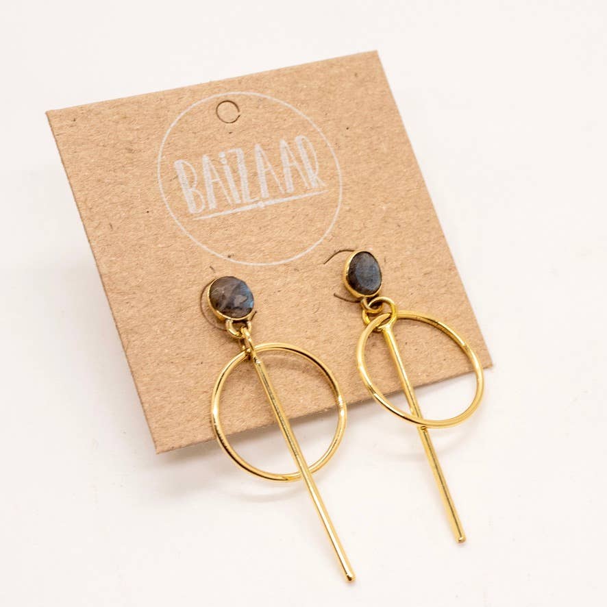 Baizaar - Brass Stone Hoop with Bar Earring