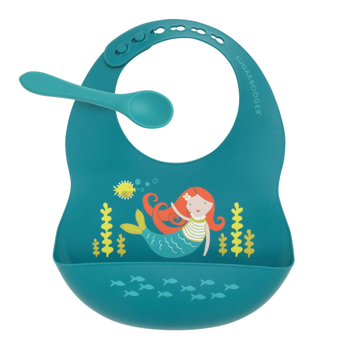 Sugarbooger by Ore’ Originals - Fresh & Messy Silicone Bib & Spoon Set | Isla the Mermaid