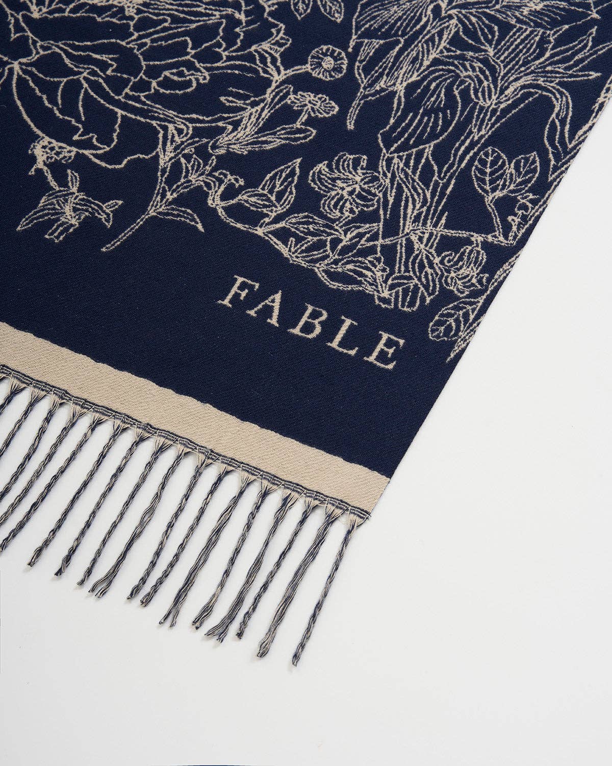 Fable England - Midnight Garden Long Jacquard Scarf in Navy