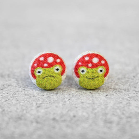 Rachel O's - Mushroom Frog Fabric Button Earrings