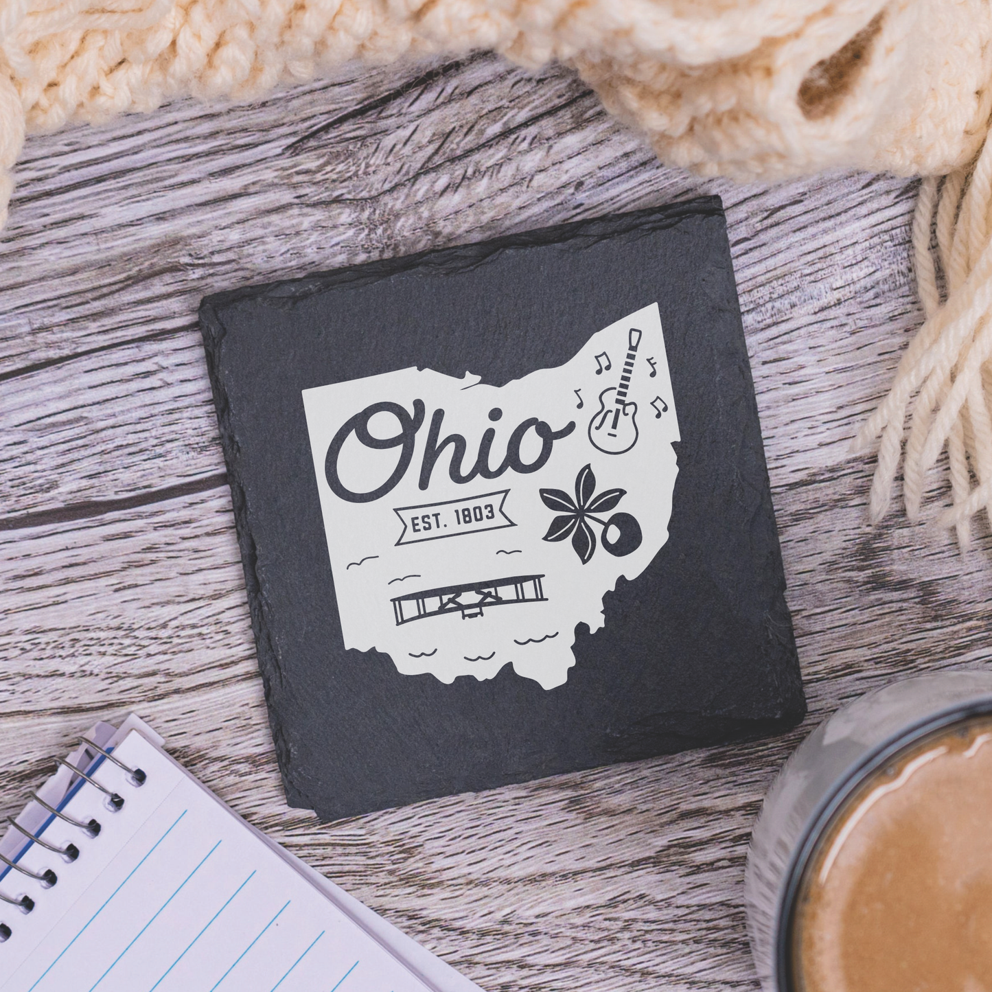 Blue Ridge Mountain Gifts - Ohio Icons - UV Printed Slate Coasters