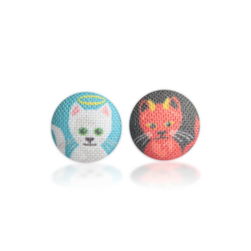 Rachel O's - Good and Evil Kitties Fabric Button Earrings