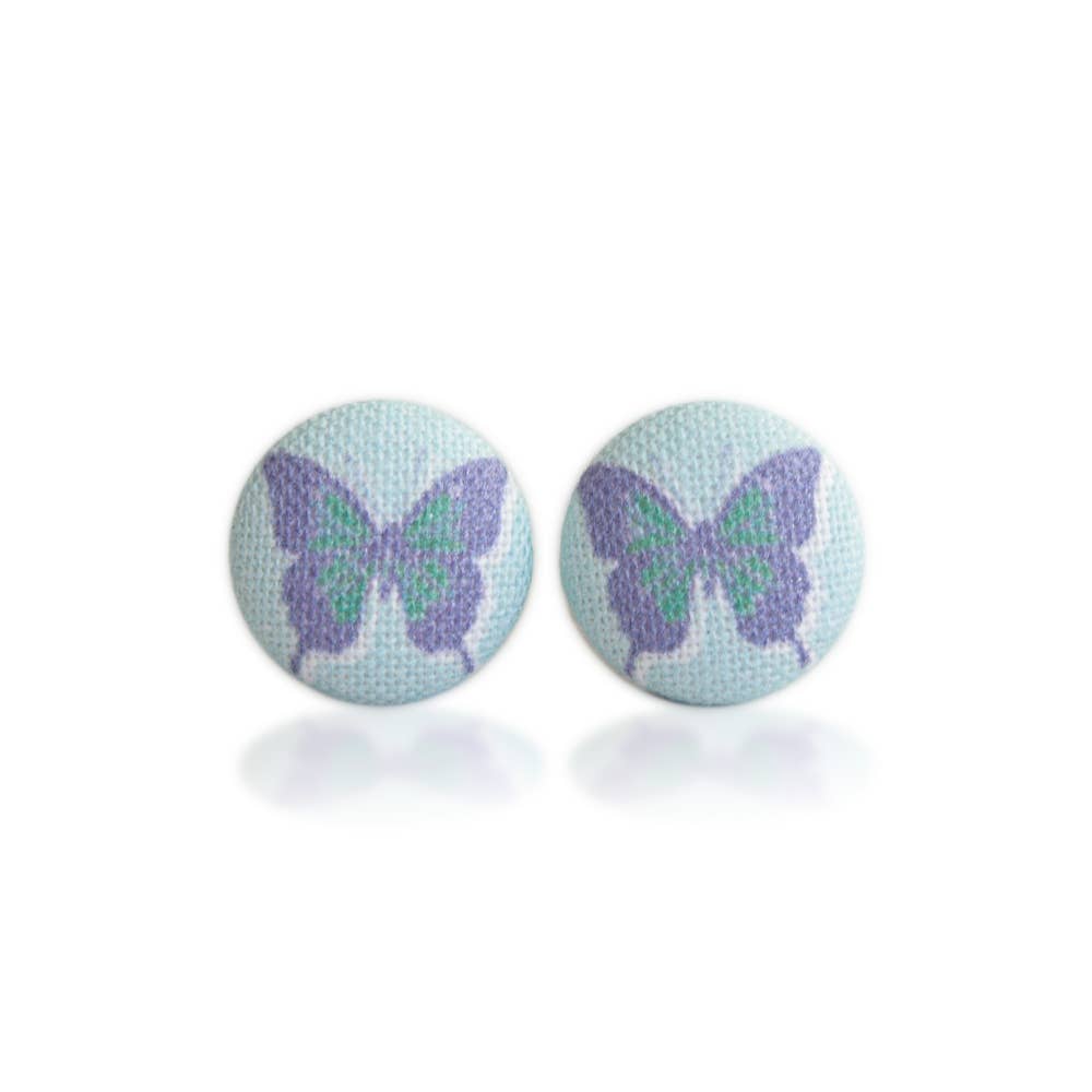 Rachel O's - Watercolor Butterfly Fabric Button Earrings