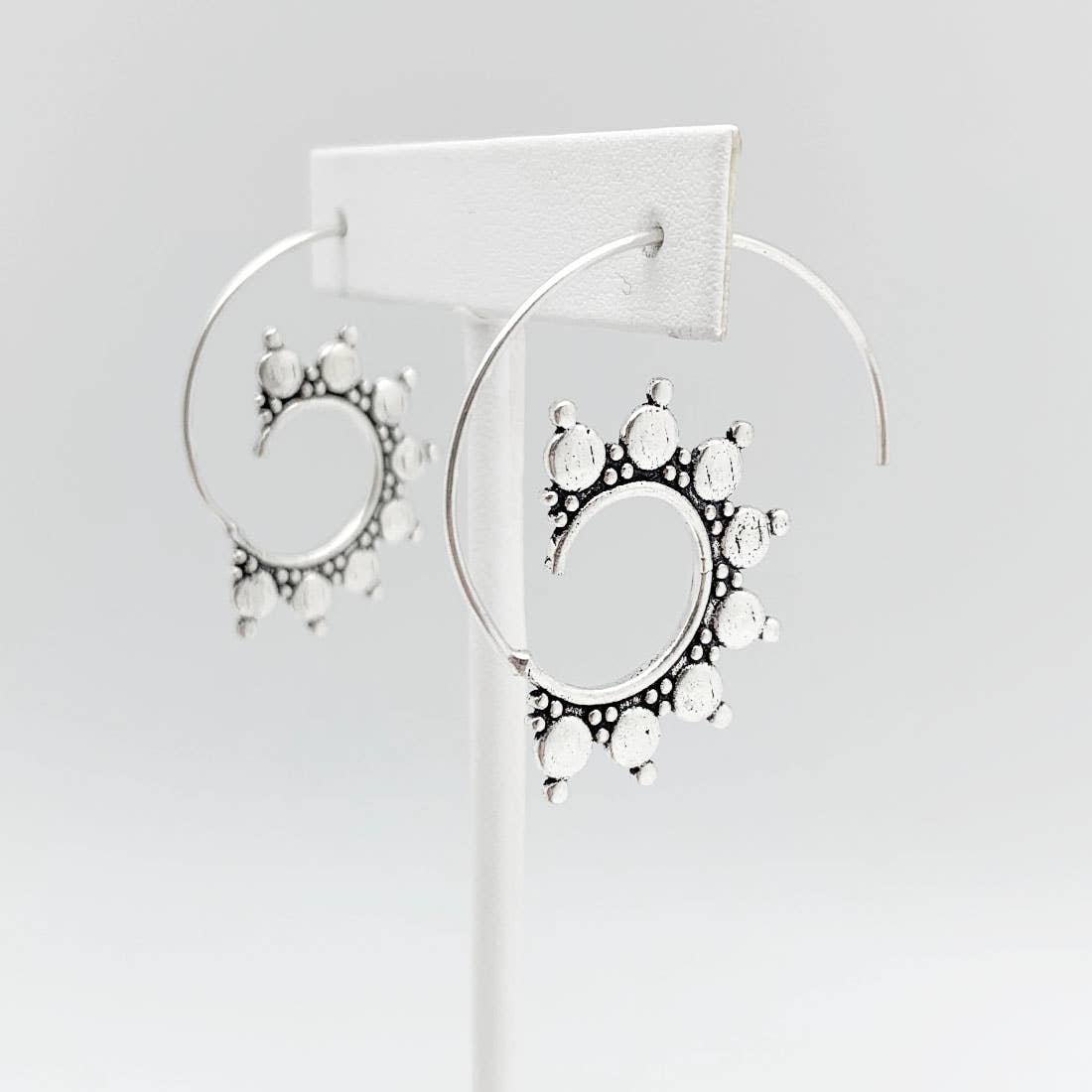 Anju Jewelry - Tanvi Collection Earrings - Silver Circles/Dots Open Hoop