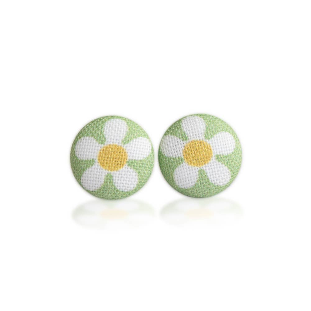 Rachel O's - Spring Daisies Fabric Button Earrings