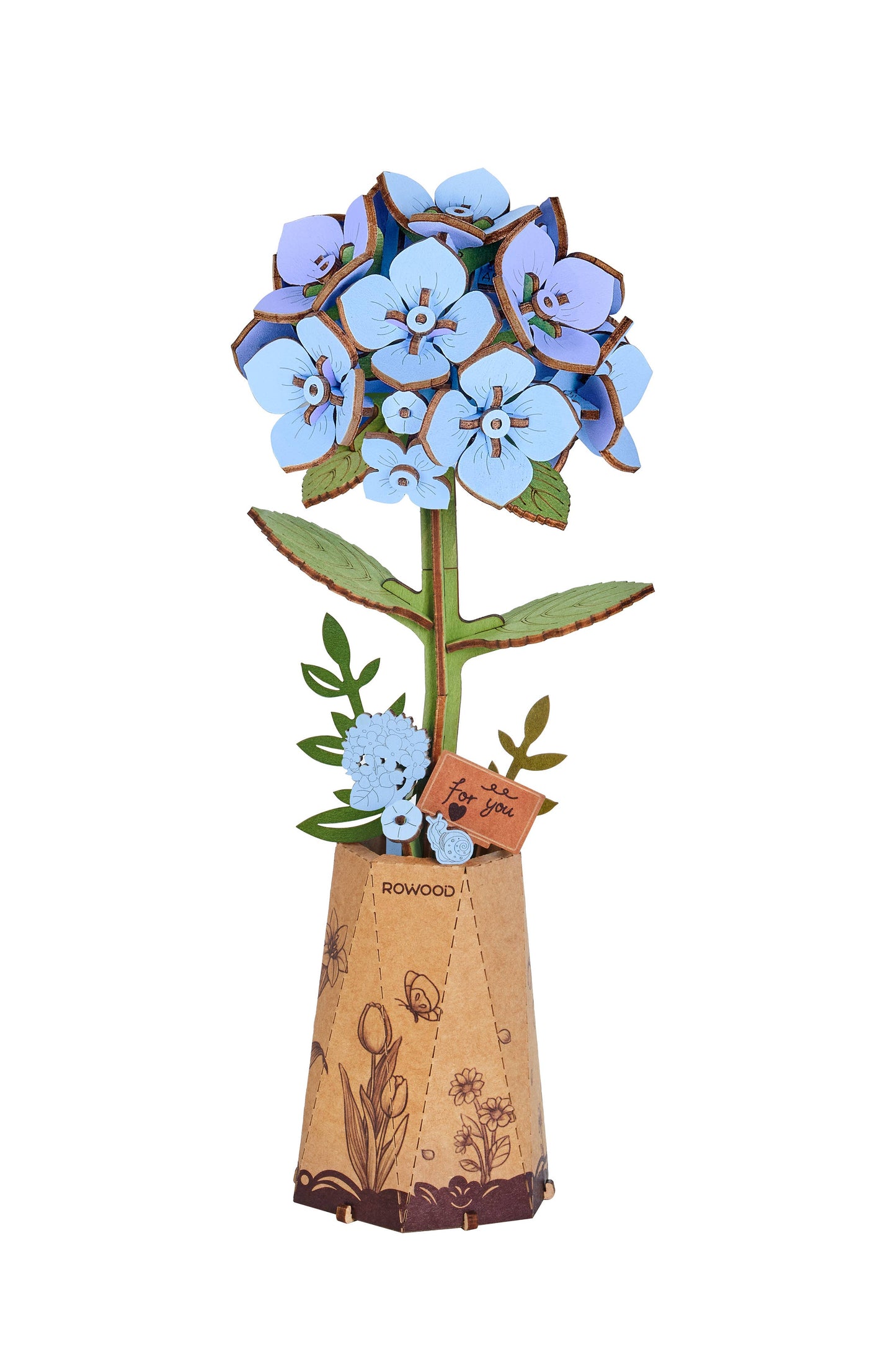 Robotime - Rowood Blue Hydrangea DIY Wooden Flower 3D Puzzle TW141