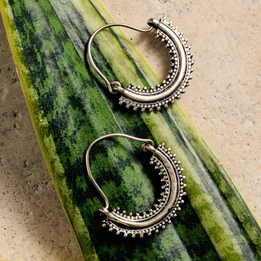 Ten Thousand Villages - Manake Silvertone Arc Dangle Earrings