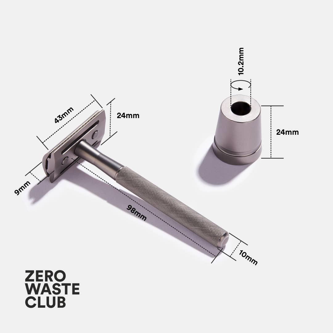Reusable Safety Razor with Stand - 10 Blades Included: Matte Silver