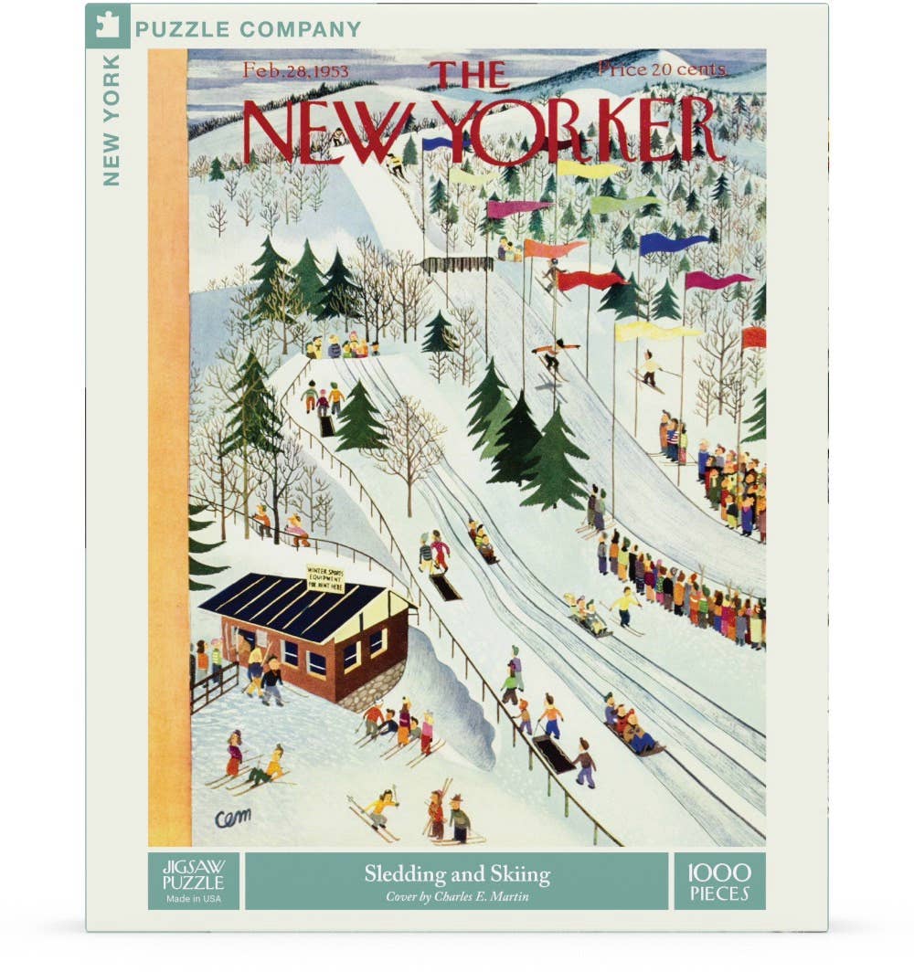 New York Puzzle Company - Sledding and Skiing - 1000 Piece Jigsaw Puzzle