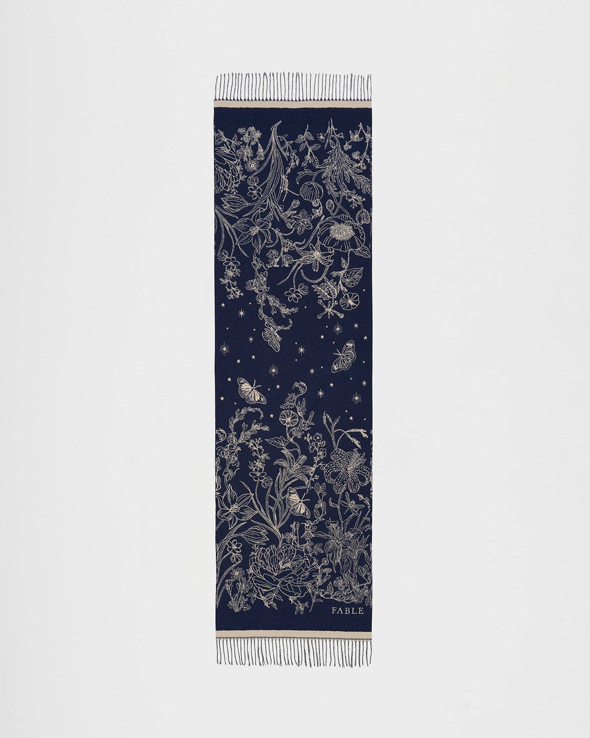 Fable England - Midnight Garden Long Jacquard Scarf in Navy