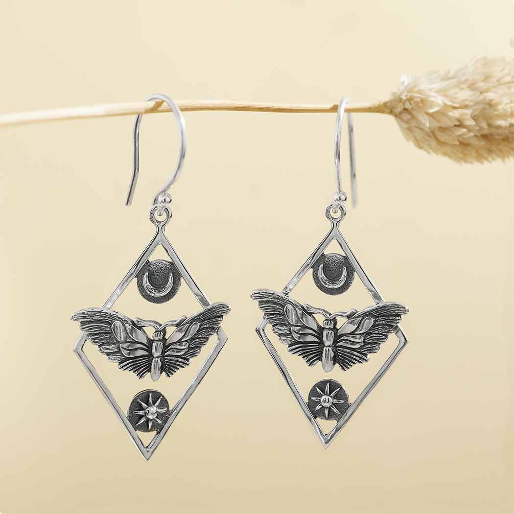 Nina Designs - Sterling Silver Geometric Moth Dangle Earrings 45x21mm