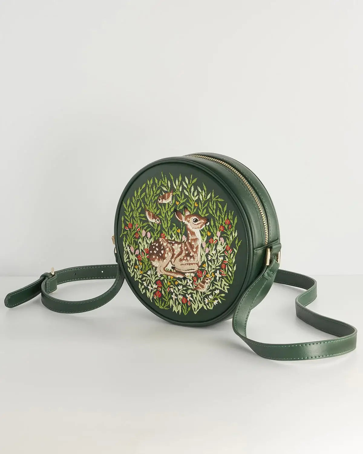 Fable England - FABLE Chloe Fawn Embroidered Circle Purse - Green