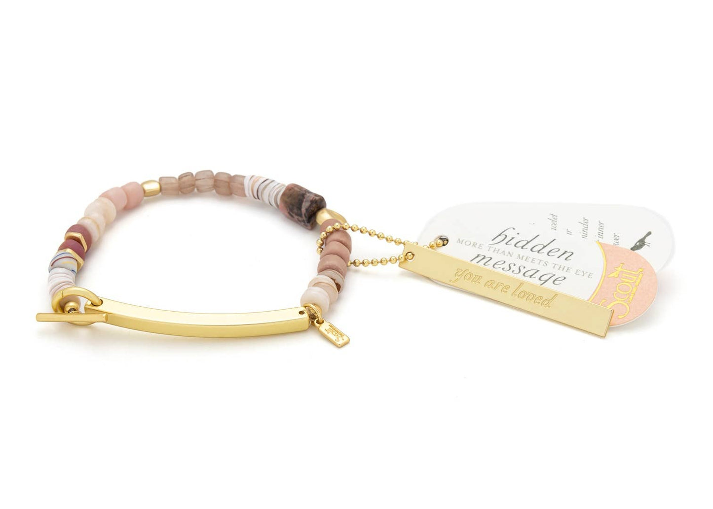 Scout Curated Wears - Hidden Message Bracelet - Loved/Rhodochrosite/Gold