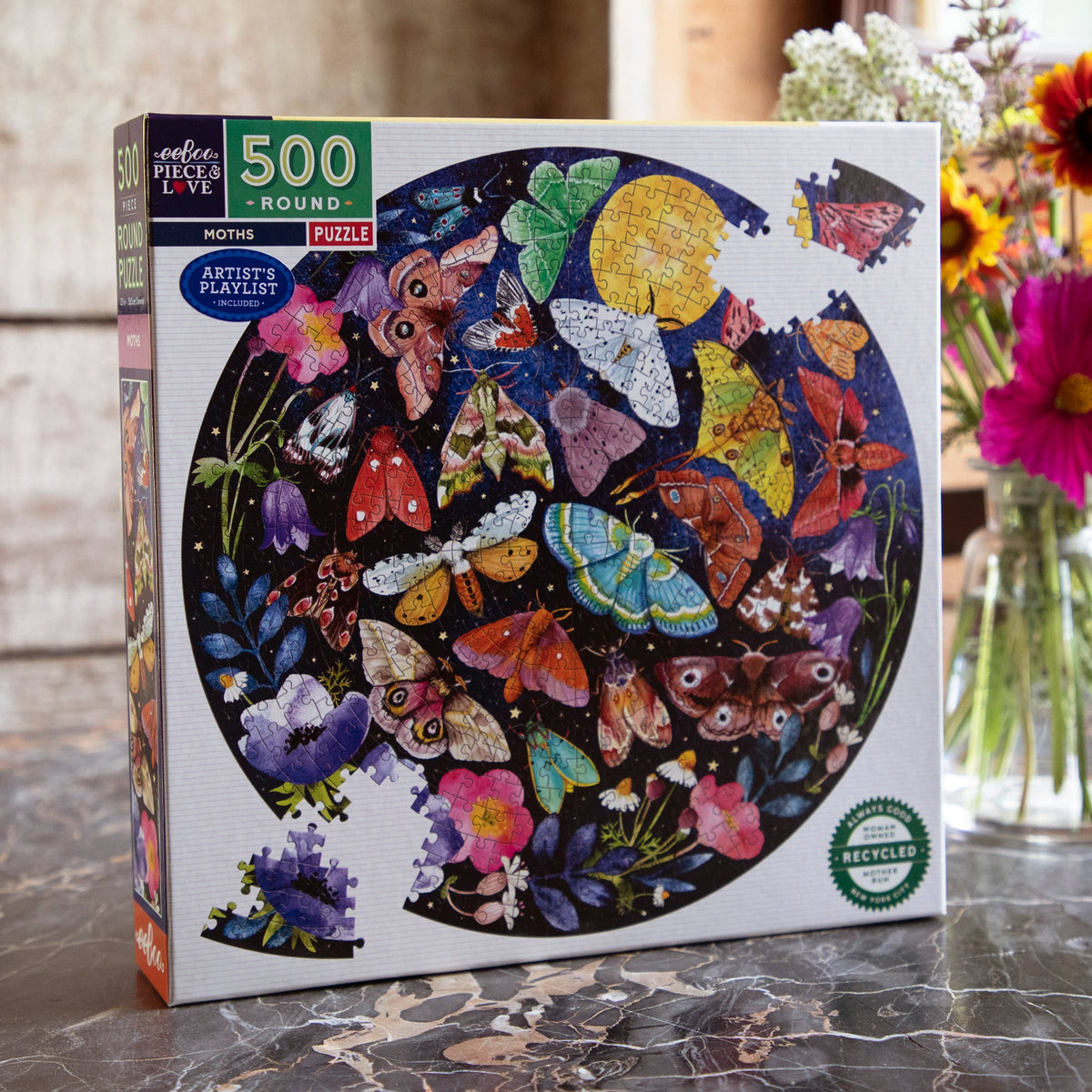 eeBoo - Moths 500 Piece Round Puzzle