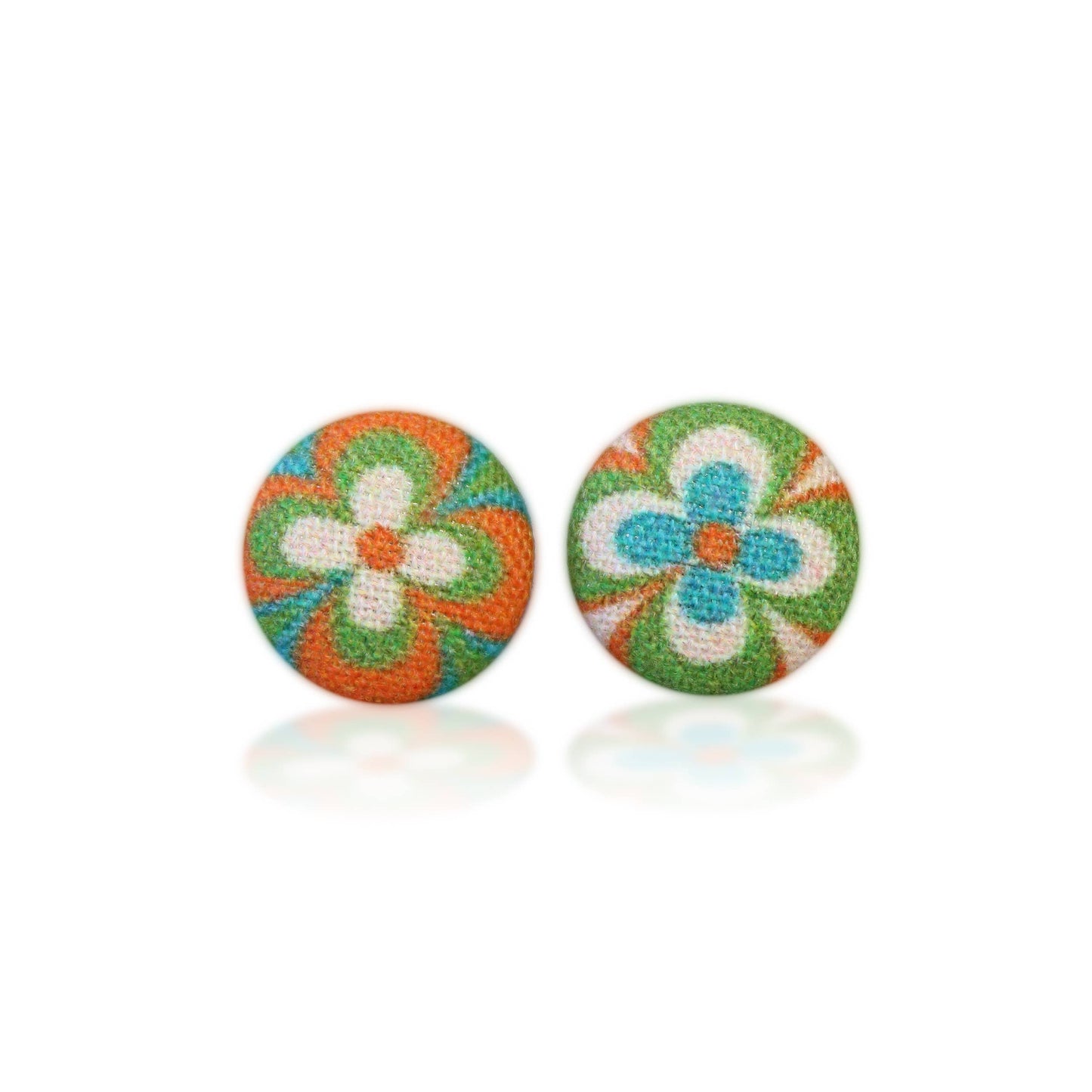 Rachel O's - Retro Flowers Fabric Button Earrings