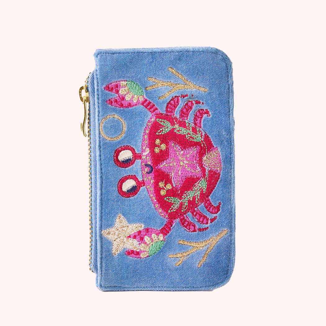 Powder Design inc - US - Velvet Card Holder - Seafaring Crab - Cornflower