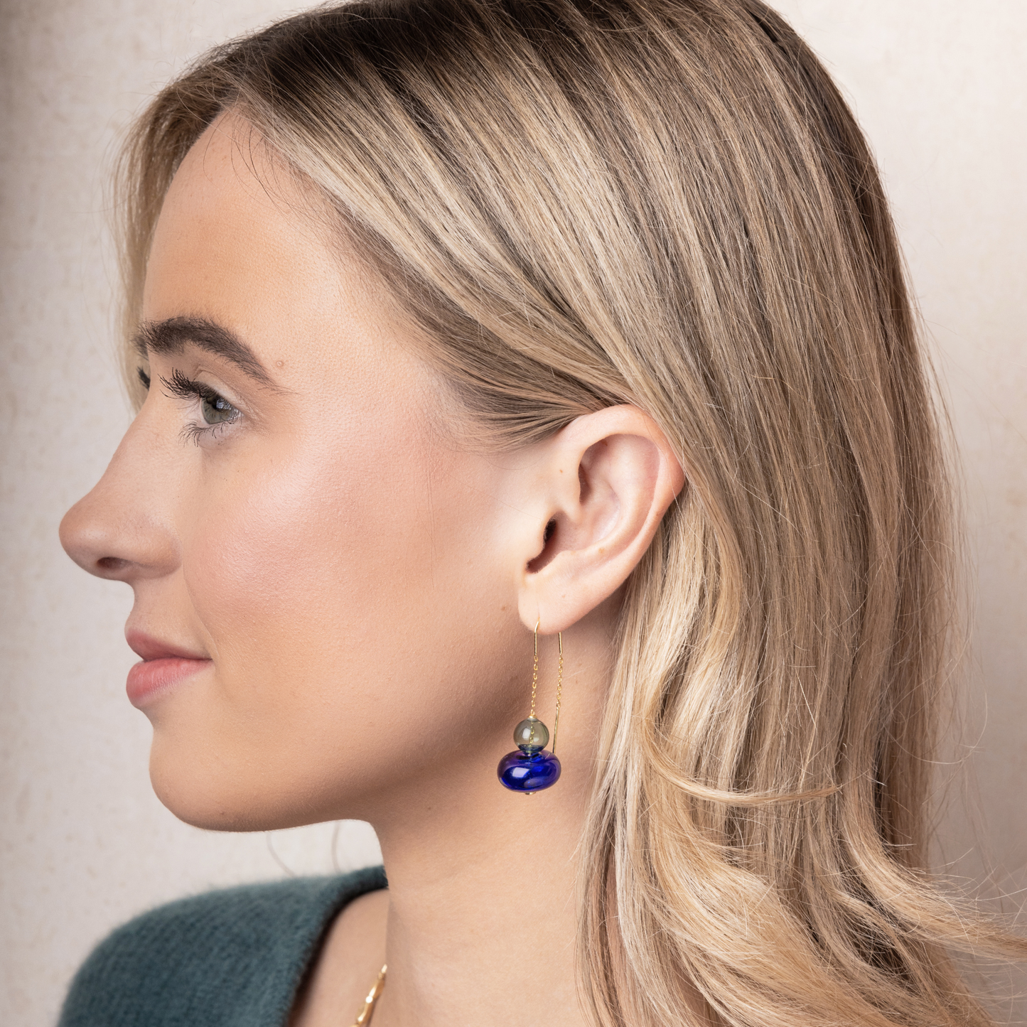 Scout Curated Wears - Refined Glass Stacked Threader - Teal/Blue/Gold