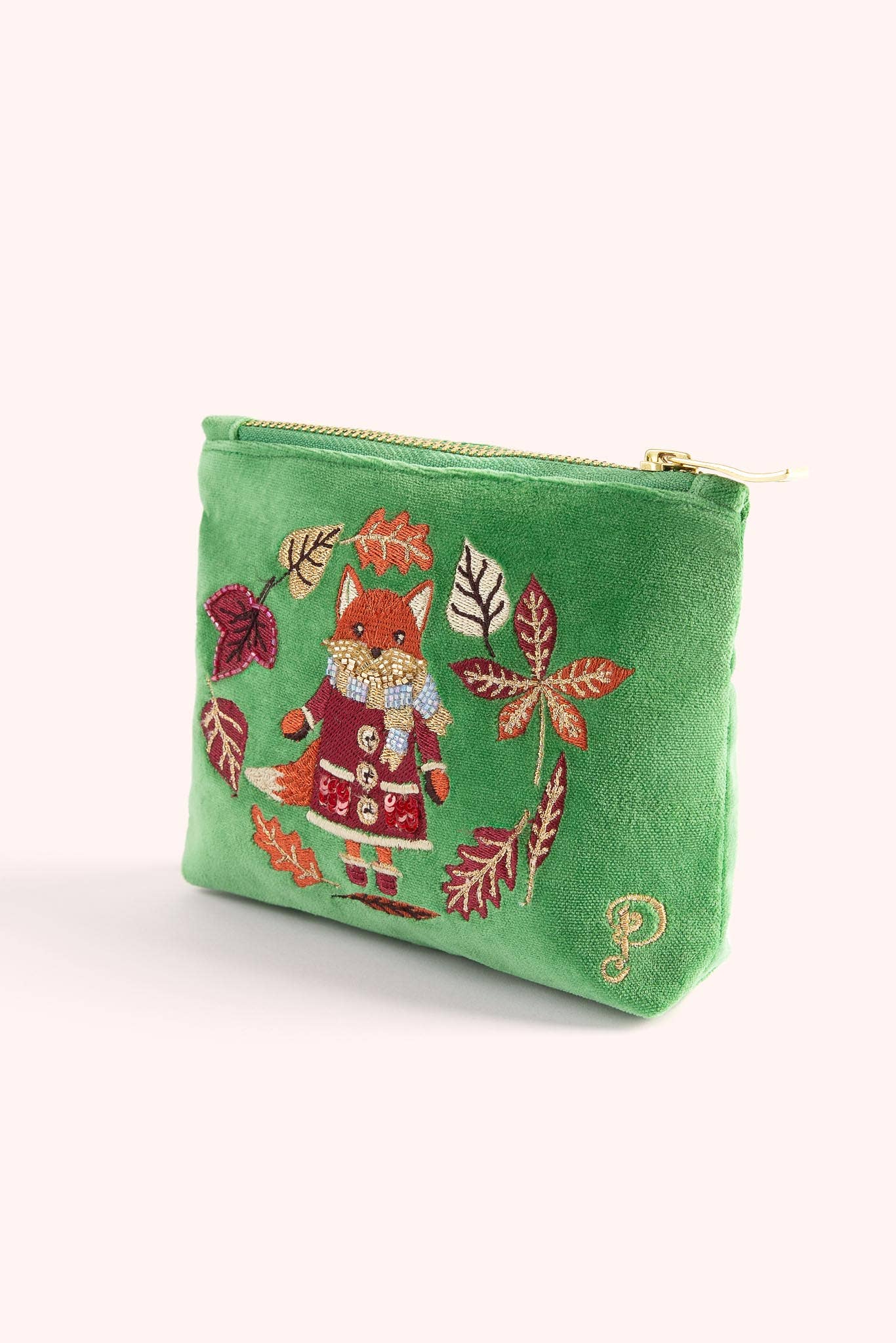 Powder Design inc - US - Velvet Embroidered Mini Pouch - Cosy Fox