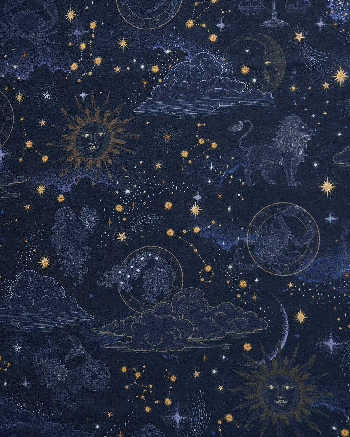 Fable England - Zodiac Long Fringed Scarf in Navy