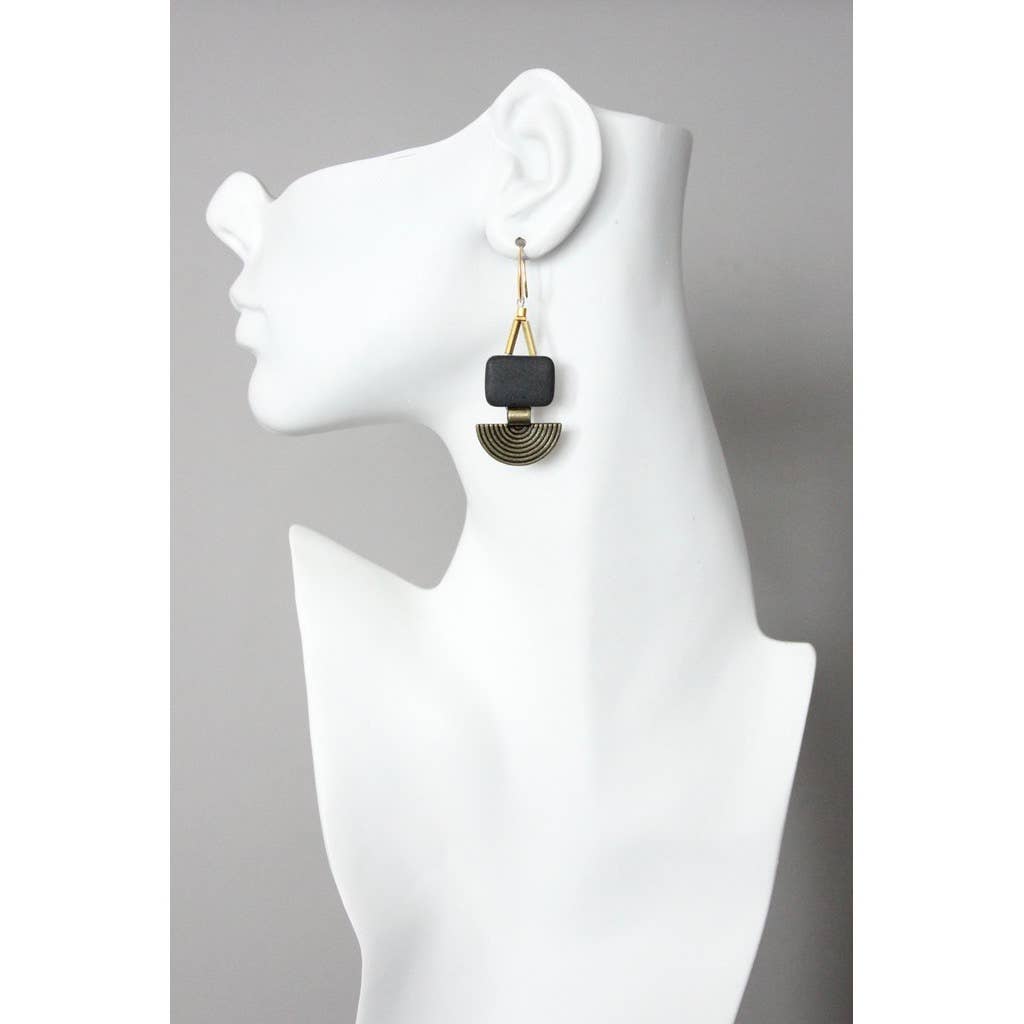 David Aubrey Jewelry - XINE12 Black agate geometric earrings