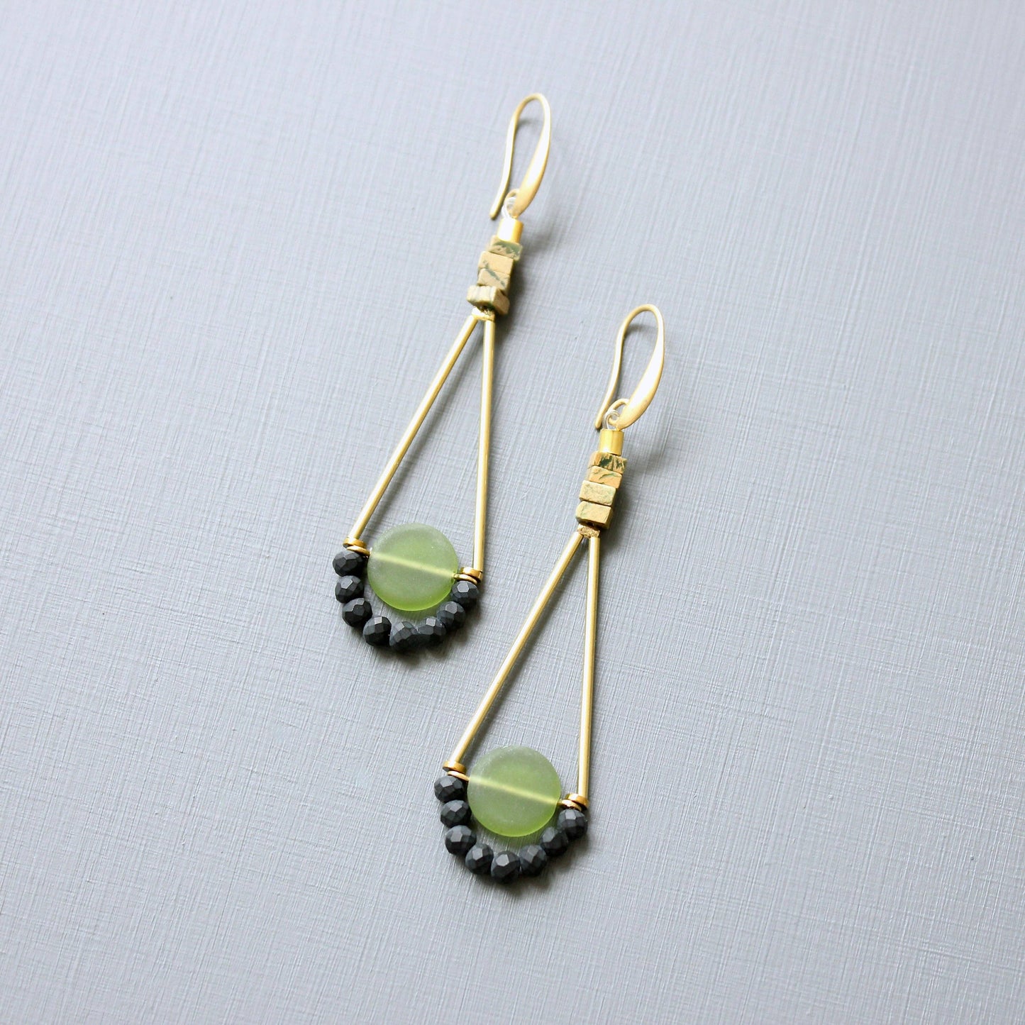David Aubrey Jewelry - Olivine Glass Geometric Dangle Earrings