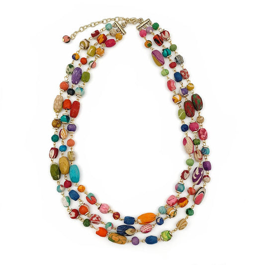 Anju Jewelry - Aasha Triple Strand Mixed Shaped Beads Statement Necklace