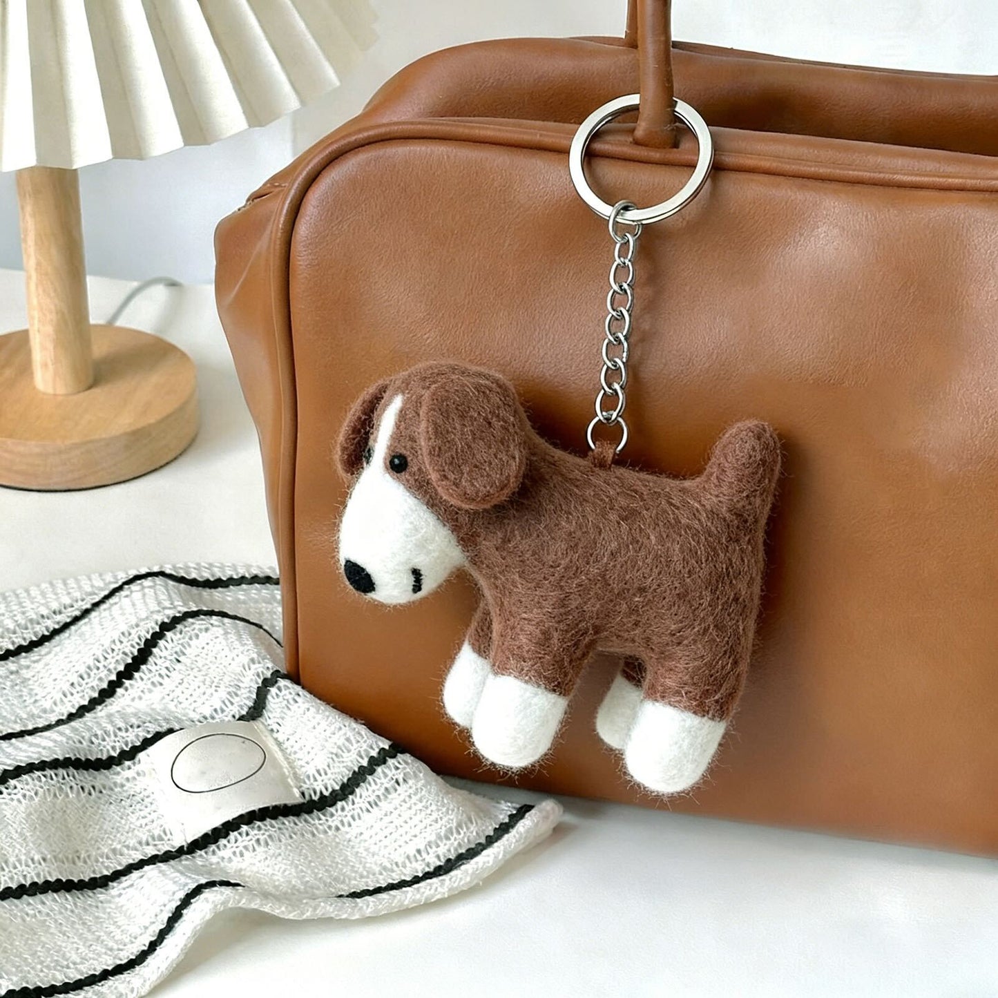 Handmade Wool Felt Dog Keychain – Cute Puppy Bag Charm for Dog Lovers