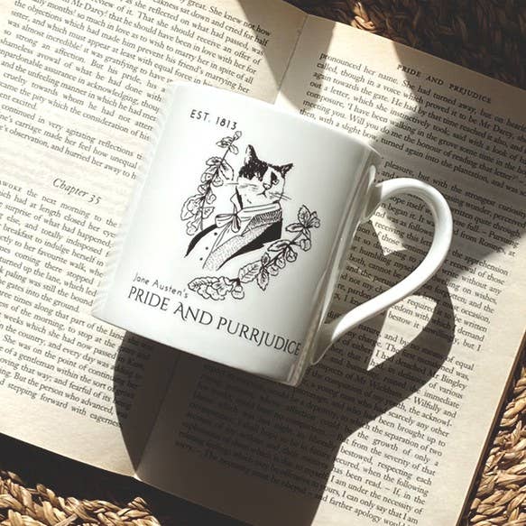 GiftSmith - Jane Austen's Mr Darcy Literary Cat Bone China Mug
