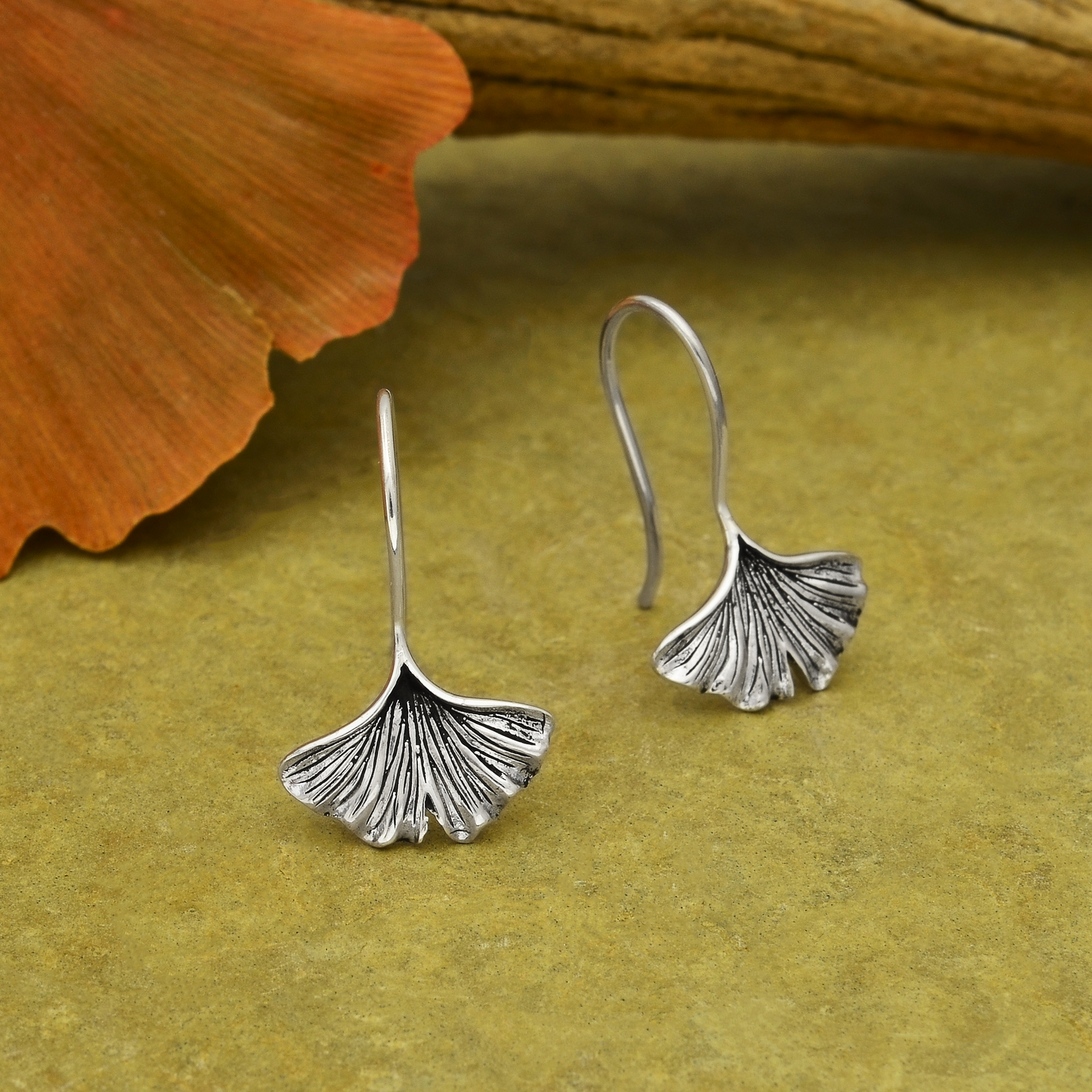 Nina Designs - Sterling Silver Ginkgo Leaf Earrings 22x14mm