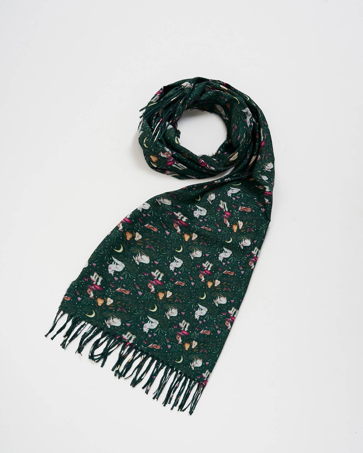 Fable England - Niva Long Fringed Scarf in Forest Green