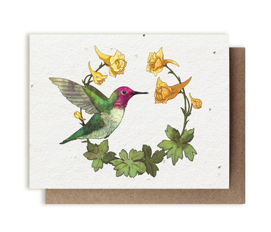 Small Victories - Anna's Hummingbird & Yellow Larkspur Plantable Herb Card