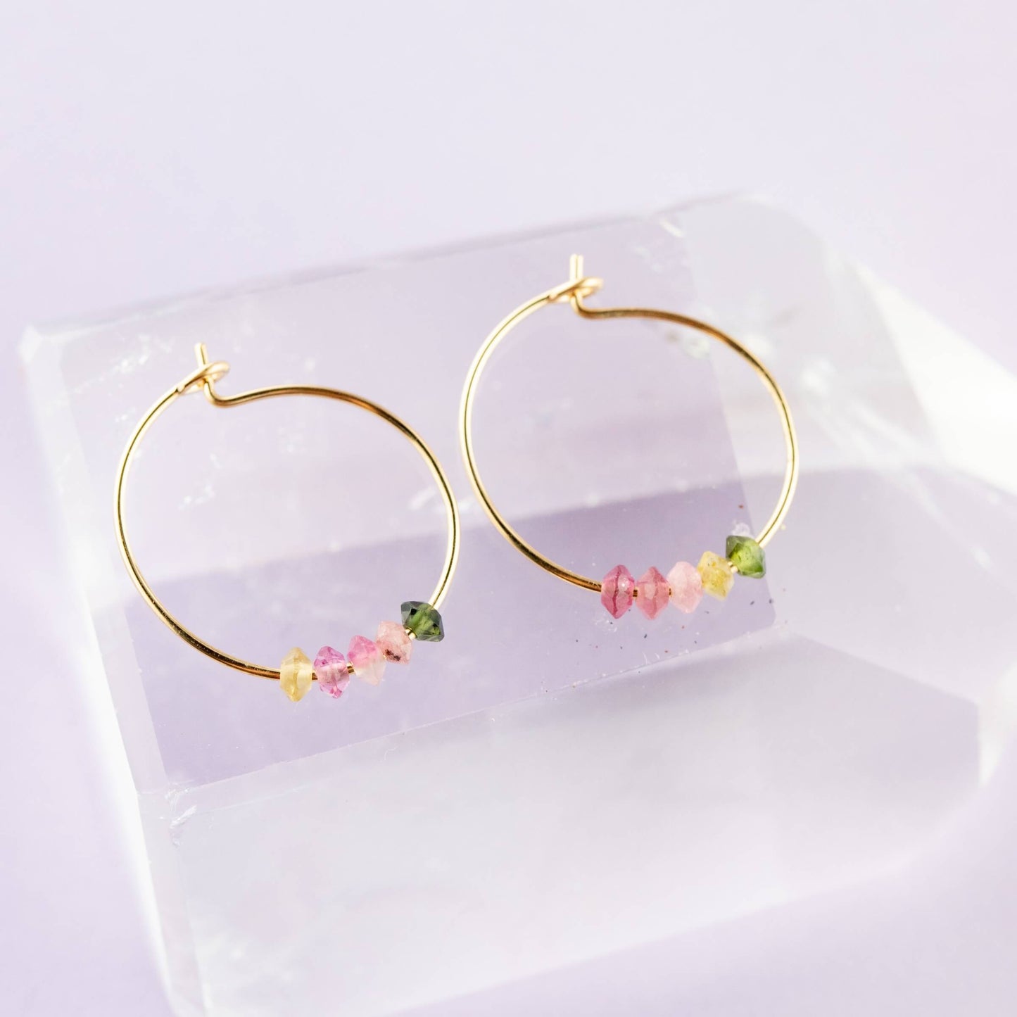 SoulKu - Rainbow Tourmaline Gold Hoop Earrings for Happiness
