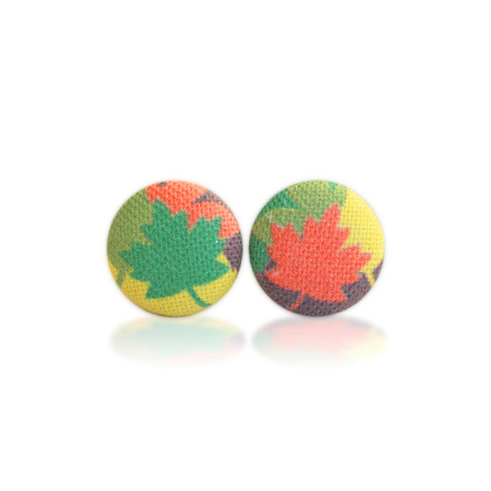 Rachel O's - Fall Leaves Fabric Button Earrings