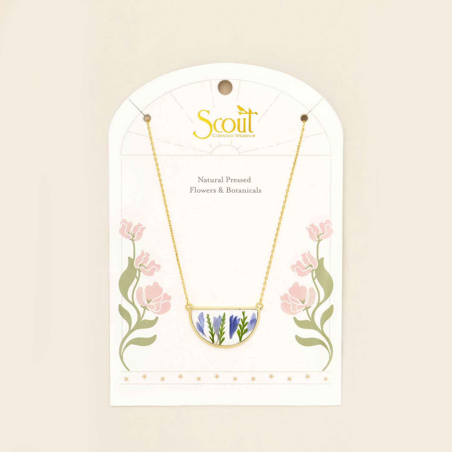 Scout Curated Wears - Pressed Flower Necklace - Purple Cornflower/Gold