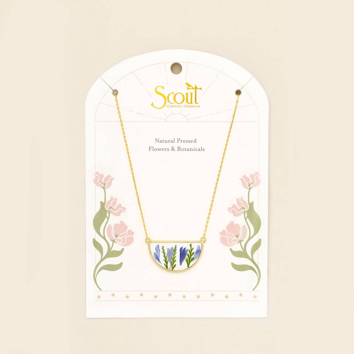 Scout Curated Wears - Pressed Flower Necklace - Purple Cornflower/Gold