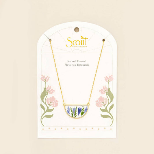 Scout Curated Wears - Pressed Flower Necklace - Purple Cornflower/Gold