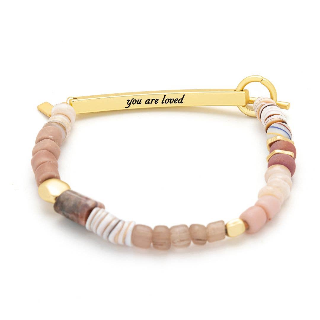 Scout Curated Wears - Hidden Message Bracelet - Loved/Rhodochrosite/Gold