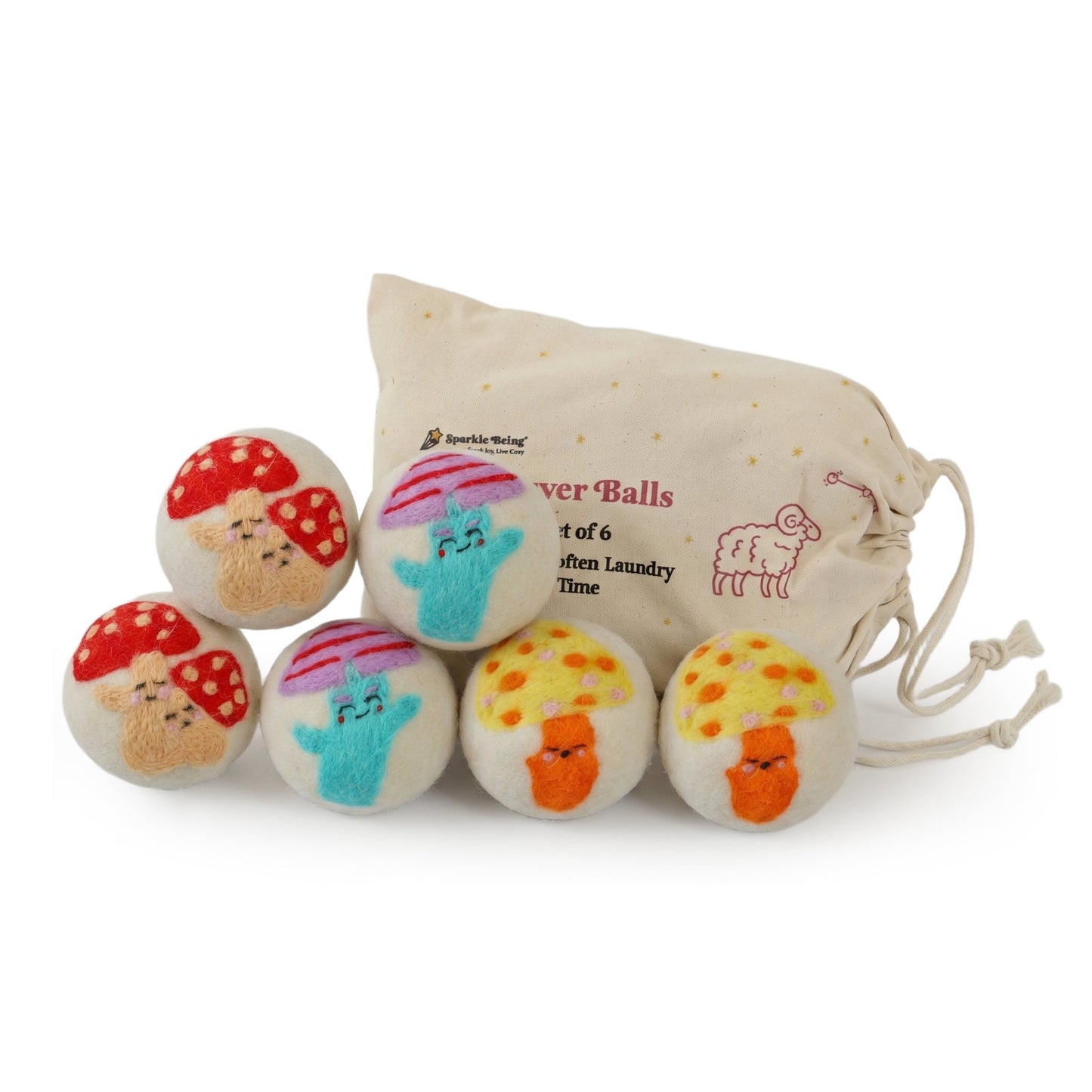 Mushroom Eco Wool Laundry Dryer Balls – Set of 3