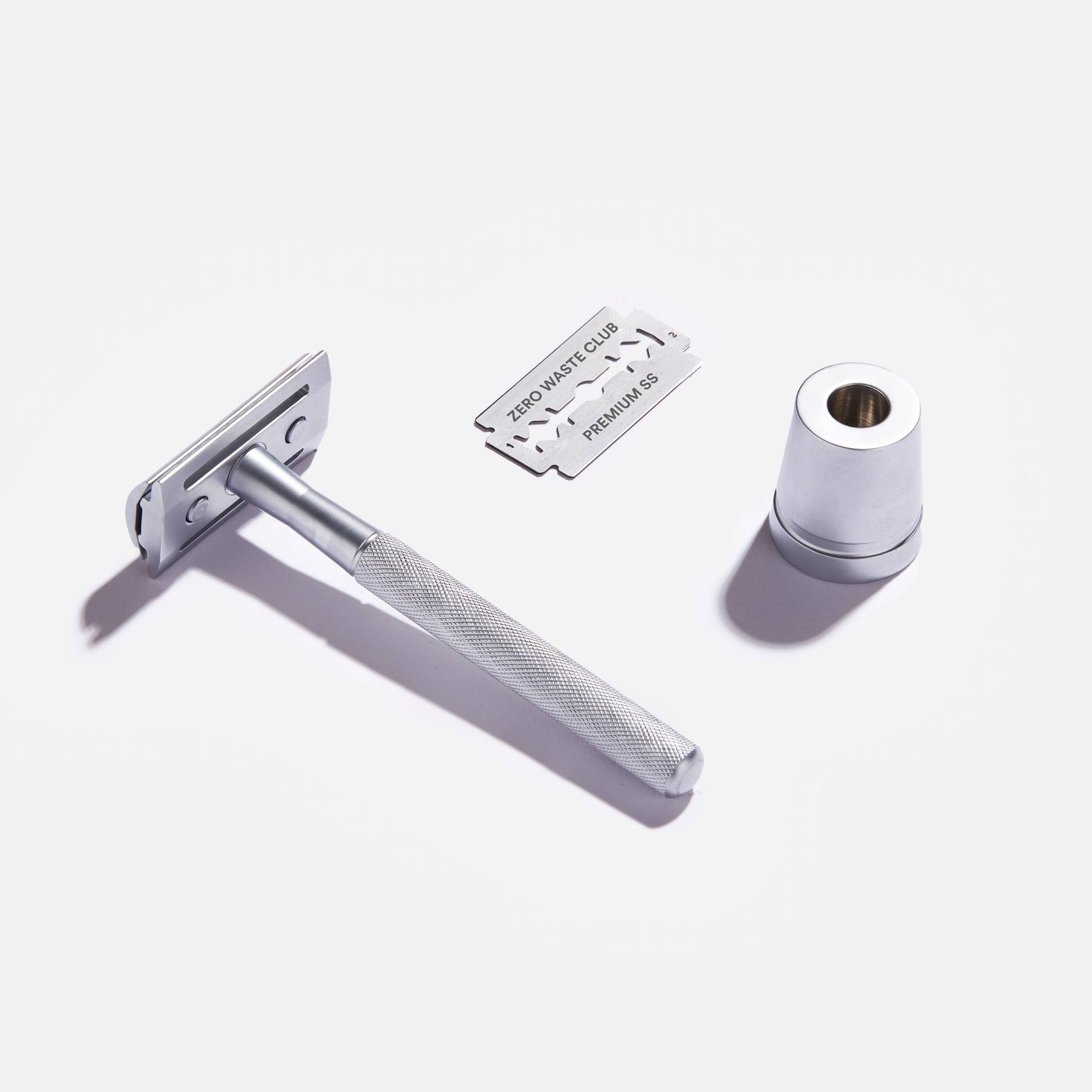 Reusable Safety Razor with Stand - 10 Blades Included: Matte Silver