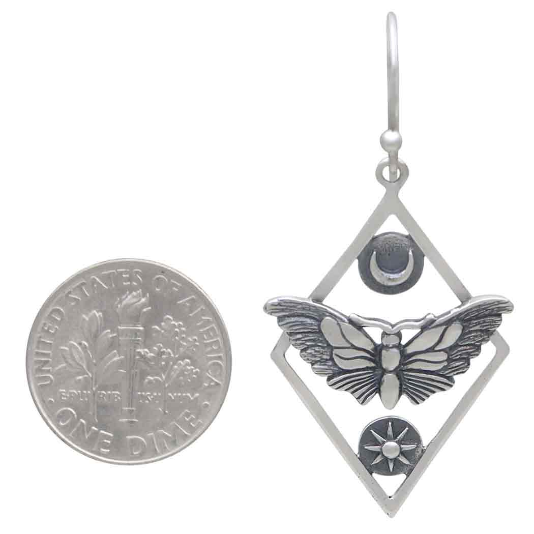 Nina Designs - Sterling Silver Geometric Moth Dangle Earrings 45x21mm