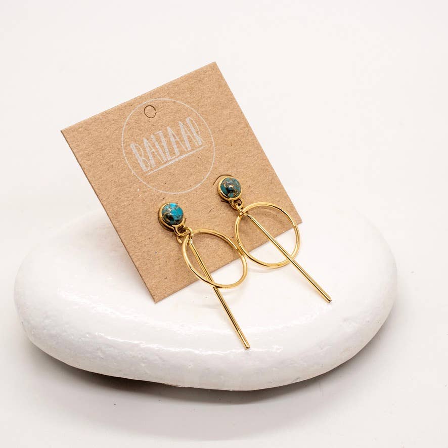 Baizaar - Brass Stone Hoop with Bar Earring