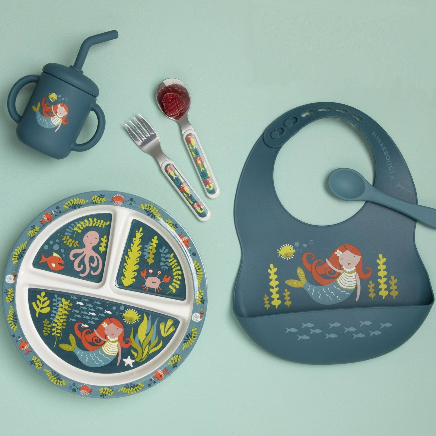 Sugarbooger by Ore’ Originals - Fresh & Messy Silicone Bib & Spoon Set | Isla the Mermaid