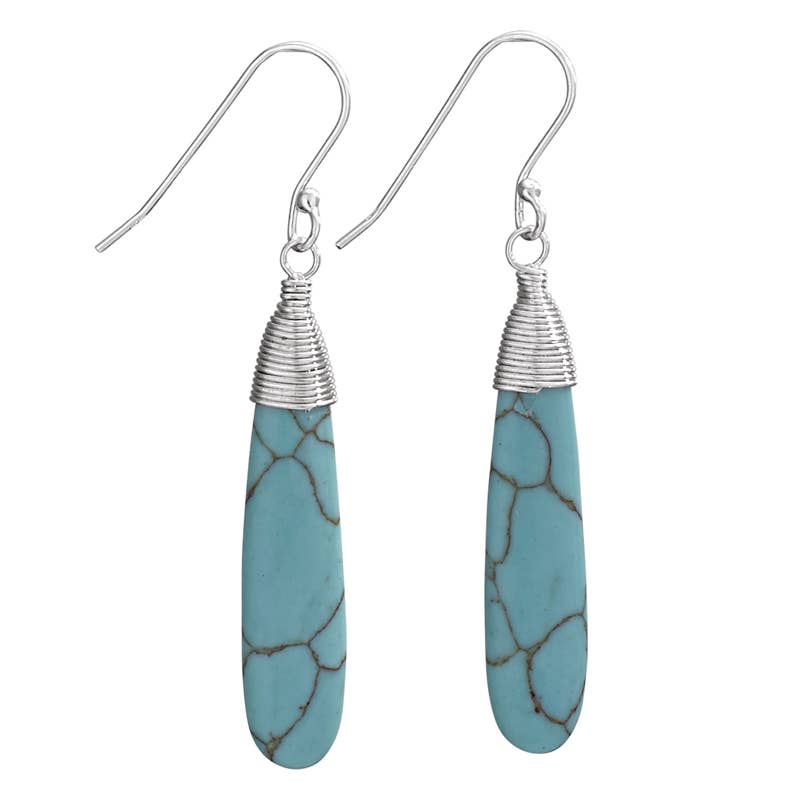 Tiger Mountain Jewelry - Turquoise Drops Wire Wrap Sterling Silver Earring