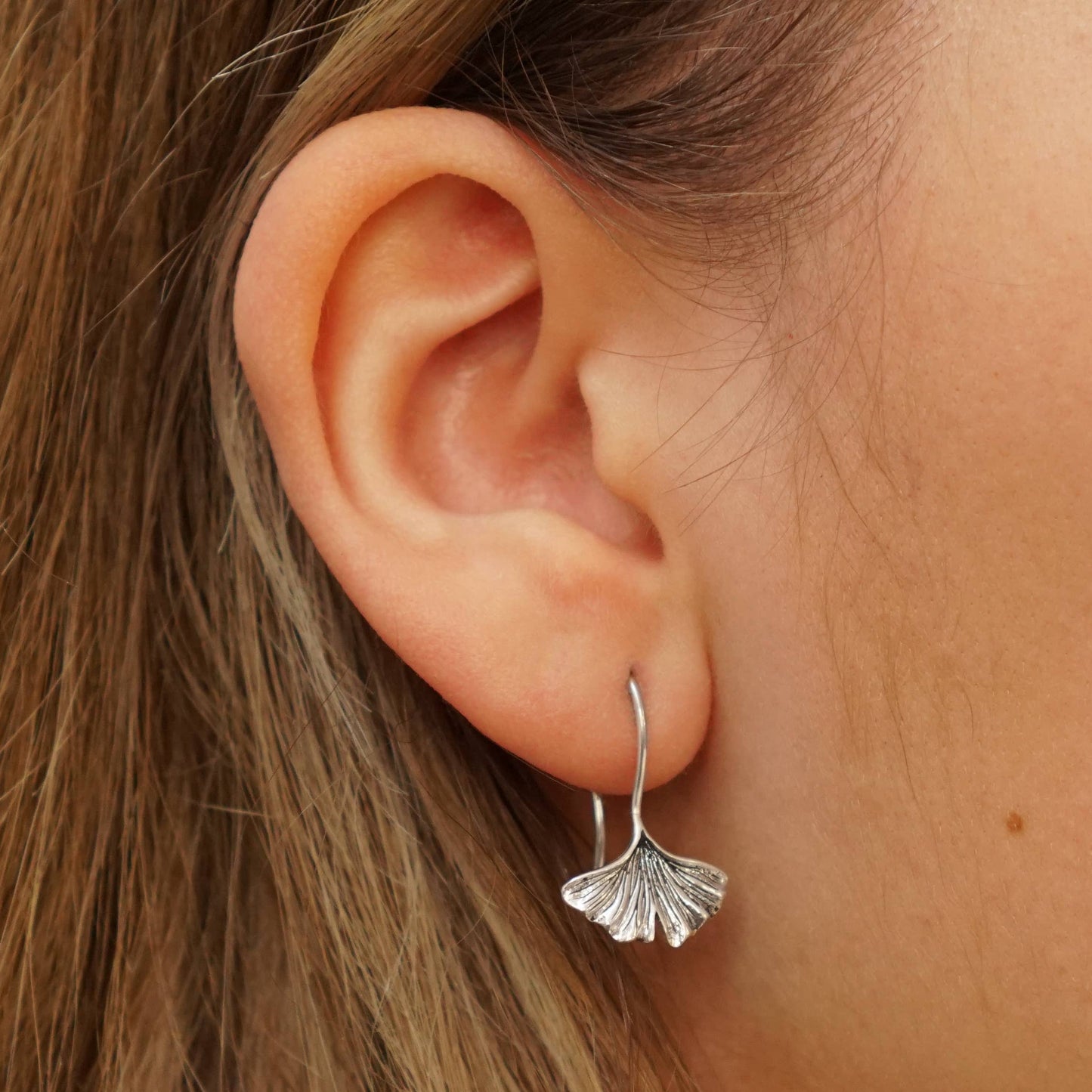 Nina Designs - Sterling Silver Ginkgo Leaf Earrings 22x14mm