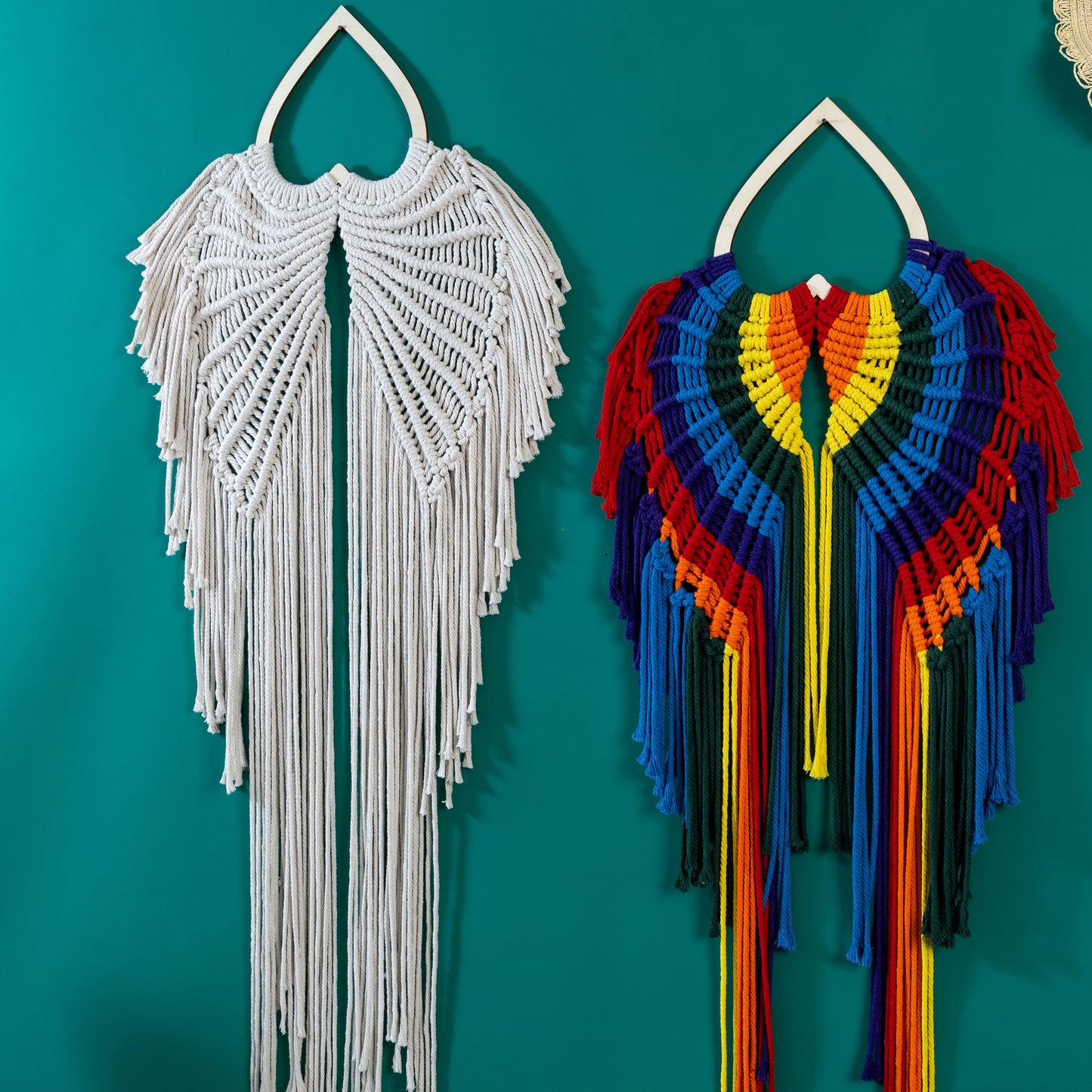 Rainbow Angel Wings - Macrame Wall Hanging Tapestry Boho Crafts Art