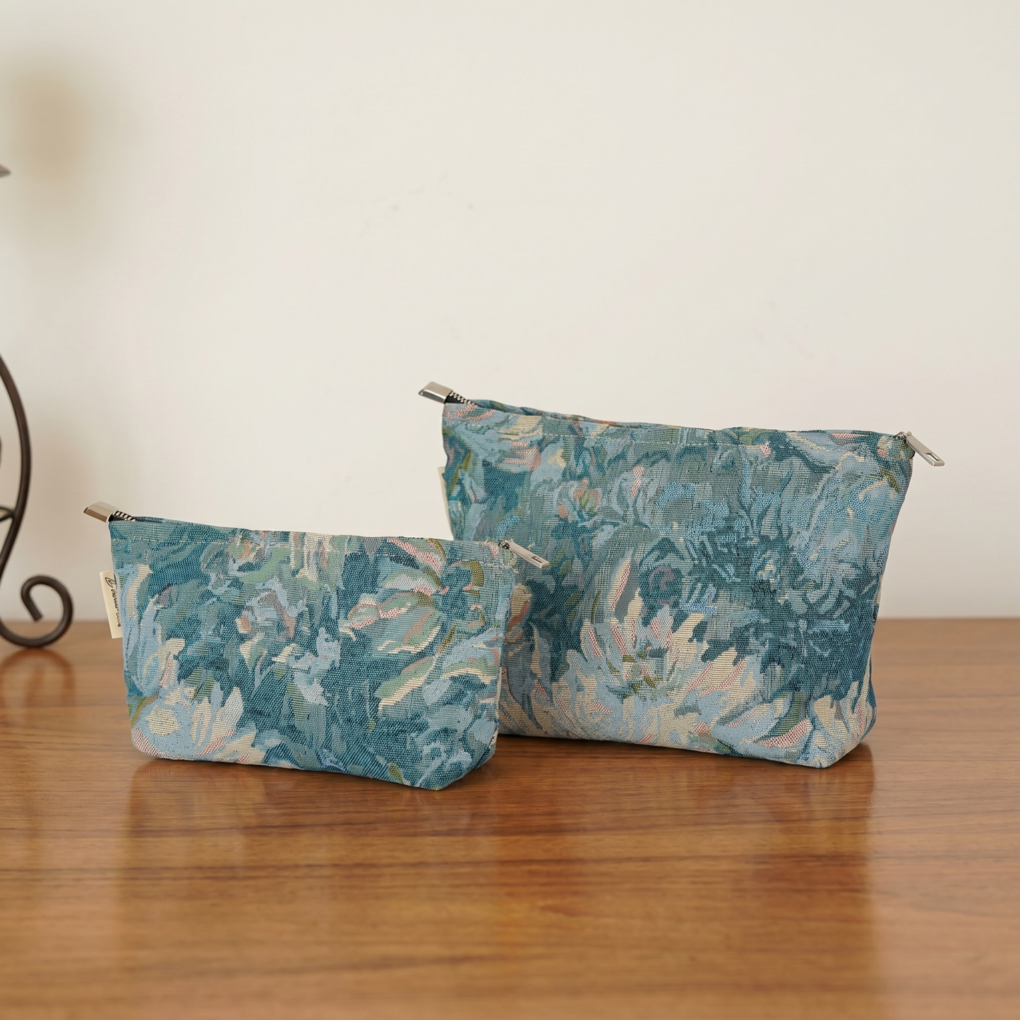 Azure Garden Watercolor Floral Toiletry / Makeup Bag - Travel-Friendly Cosmetic Bag