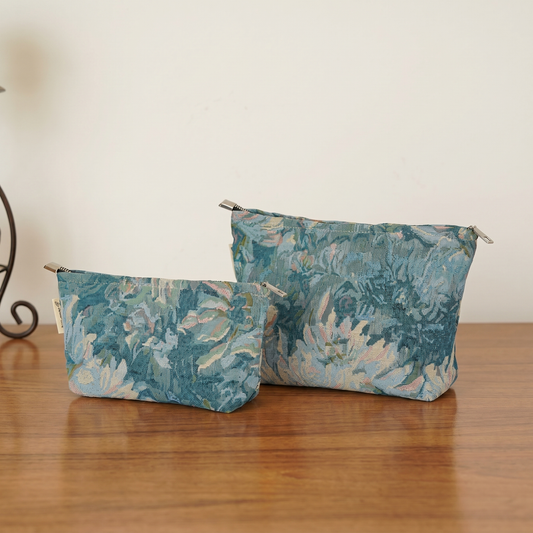 Azure Garden Watercolor Floral Toiletry / Makeup Bag - Travel-Friendly Cosmetic Bag